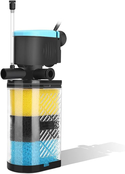 Aquarium Filters – 3-Stage Aquarium Filter in-Tank Filter Internal Filter Fish Tank Filter Turtle Filter for 10-40 Gallon Fish Tanks with Dual Water Outlet and Aeration