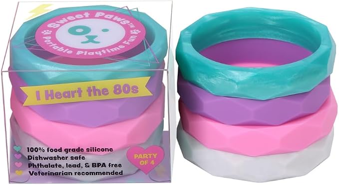 Puppy Teething Rings - 4 Pack, Bracelet Food Grade Silicone Chew Toys for Small Dogs-Medium Dog, Puppy Nipping Solution Toys, Chew Toys for Puppies 0-6 Months - I Heart The 80s