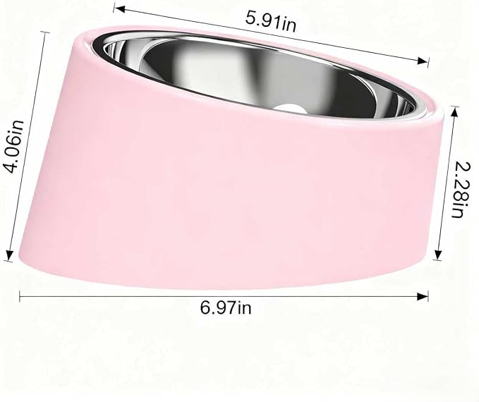 15° Tilted Dog Bowl for Medium Dogs & Flat-Faced Breeds - Anti-Choke Ergonomic Elevated Feeder Non-Slip Base - 2-in-1 Detachable Stainless Steel Food (M, Pink)