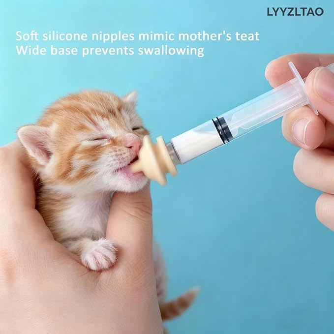 Professional Pet Nursing Kit - 6 Pack 3ml Feeding Syringes with 12 Pack Silicone Nipples | Reusable, Indelible Markings. Hand Feeding Supplies for Newborn Kittens, Puppies, Squirrels, Rabbits & Small Animals | Anti-Choke Safety Design