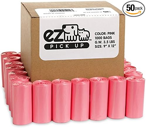 EZ Pick Up Pink Poop Bags - 1000 Dog Waste Bag Cat Puppy Waste Disposal | heavy duty, leak proof, large, 9x12