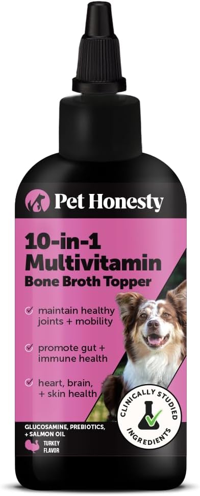 Liquid Multivitamin for Dogs with Salmon Oil - Omega 3 Fish Oil Food Topper Bone Broth Supplement - Daily Dog Vitamins for Allergy Itch Relief, Coat Health, Gut Digestion + Joints (12 oz)