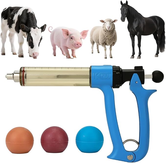 50ml Semi-Auto Repeating Livestock Syringe Gun, 5 Dose Settings | Ergonomic Grip, Clear Barrel & Luer Lock, Vet Injector for Cattle, Horses, Goats, Sheep & Pigs