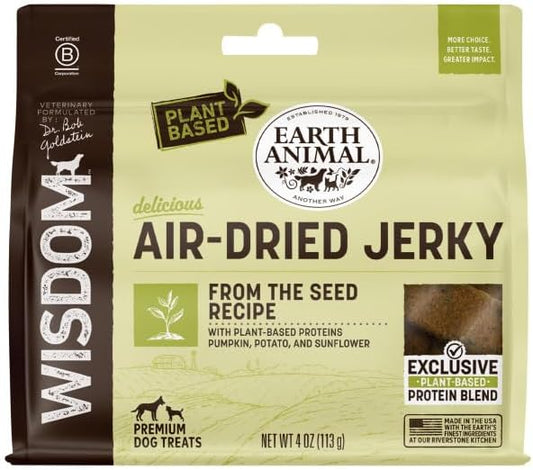 Earth Animal Wisdom Air Dried Jerky - from the Seed Recipe Premium Natural Plant Based Jerky Strips Dog Treats - 4 oz Bag