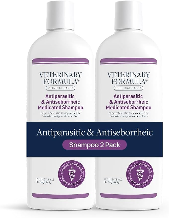 Veterinary Formula Clinical Care – Antiparasitic & Antiseborrheic Medicated Dog Shampoo – Supports Dry, Irritated Skin and Helps Soothe Occasional Itchy Spots – 16 oz - 2-Pack