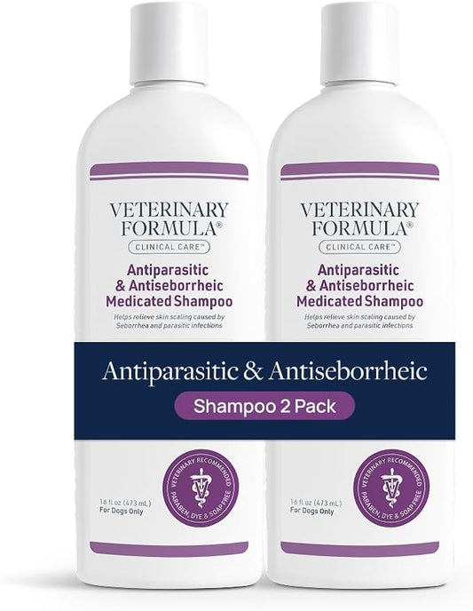 Veterinary Formula Clinical Care – Antiparasitic & Antiseborrheic Medicated Dog Shampoo – Supports Dry, Irritated Skin and Helps Soothe Occasional Itchy Spots – 16 oz - 2-Pack