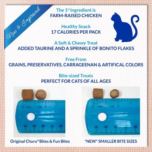 INABA Churu Fun Bites for Cats, Soft & Chewy Baked Chicken Wrapped Filled Cat Treats with Taurine, 0.42 Ounces Each Tetra, 9 Tetras (3 per Bag), Tuna Recipe