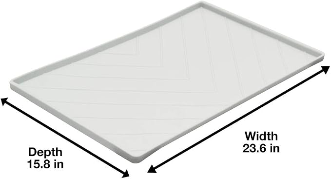 Messy Mutts Silicone Non-Slip Dog Bowl Mat with Raised Edge and Two Sides Reinforced with Metal Rods | Dog/Cat Bowl Mat with Spill-Proof Lip | Large, 24” x 16” | Light Grey