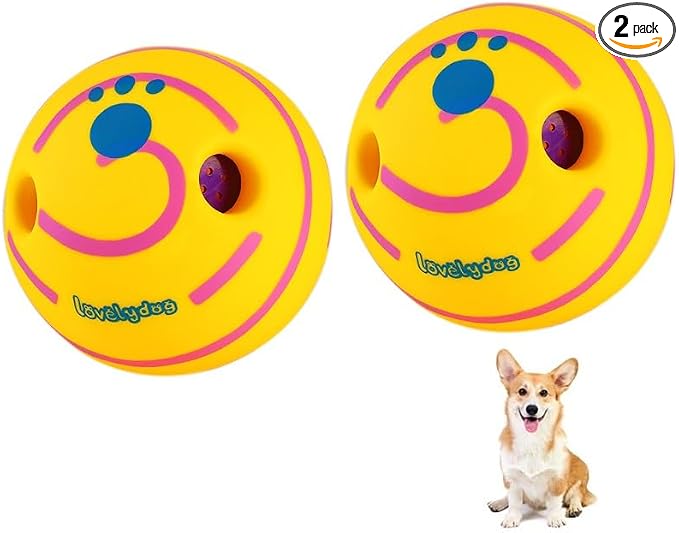 Wobble Giggle Ball for Dogs Durable Interactive Dog Toys for Small Medium Large Dogs (Yellow/Pink, L/4.33 inch)