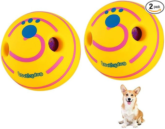 Wobble Giggle Ball for Dogs Durable Interactive Dog Toys for Small Medium Large Dogs (Yellow/Pink, XXL/5.51 inch)