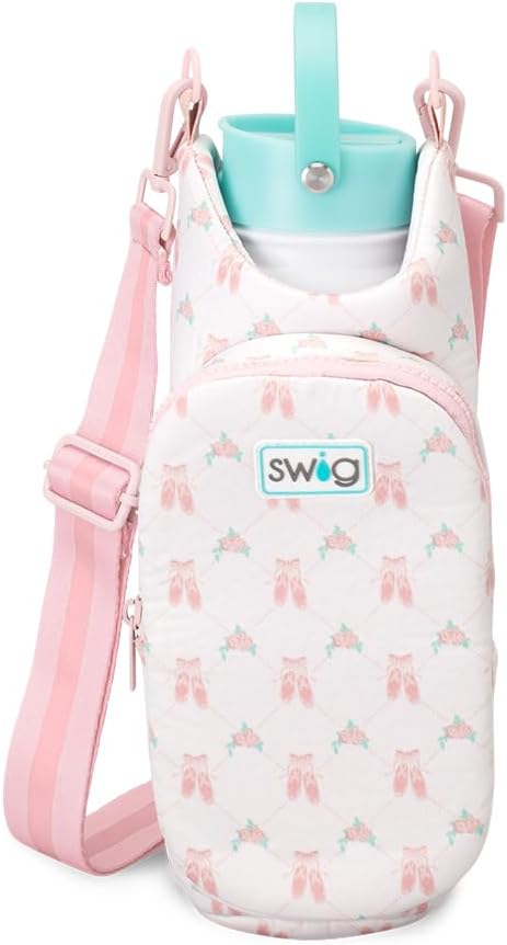 Swig Life Water Bottle Sling Bag, Water Bottle Holder with Adjustable Strap, Carrier Bag with Zippered Phone Pocket, Holds 36oz (On Pointe)