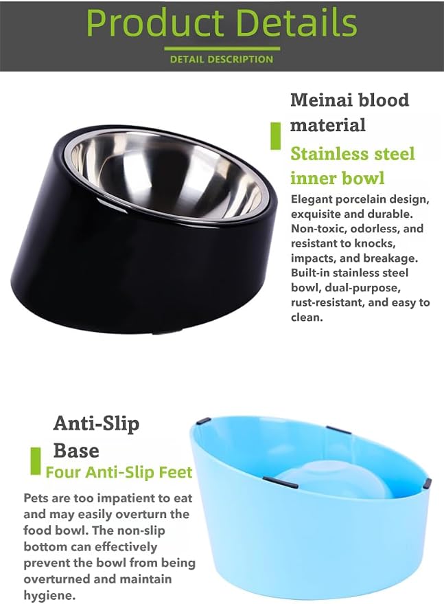 15° Tilted Dog Bowl for Small Dogs Flat-Faced Breeds - Anti-Choke Ergonomic Elevated Feeder Non-Slip Base -2-in-1 Detachable Stainless Steel Food & Water Bowls - Vibrant Orange Easy to Spot(S, Orange)