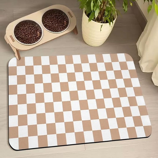 Dog Food Mats for Floors Waterproof, Pet Water Bowl Mats Pet Feeding Absorbent Placemats Plaid 24 * 32 inch
