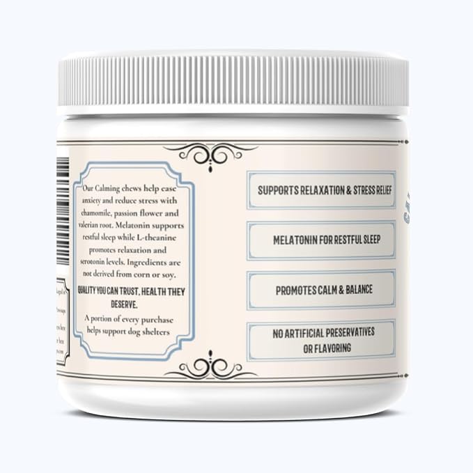 Calming Chews for Dogs – Stress & Anxiety Relief with Melatonin, Chamomile & L-Tryptophan – Soothes Hyperactivity, Separation, Travel & Fireworks – 120 Soft Chews
