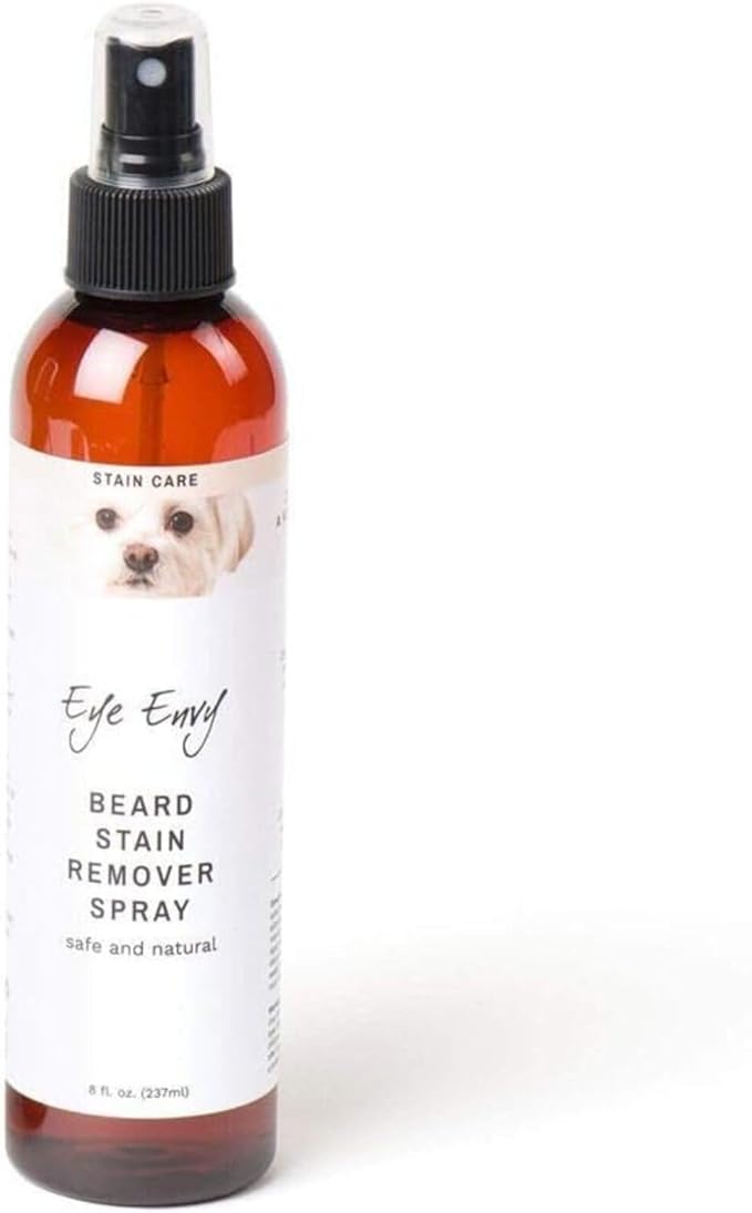 Eye Envy Beard Stain Remover Spray for Dogs/Cats. Natural, Safe. Remove Stains from Drooling, Saliva, Food, Runoff from Tearing. Removes Odors. Keeps Dog Beards Clean. 8oz
