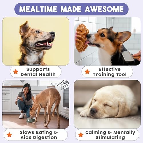 Lick Mat + Slow Feeder Bundle – Silicone, Non-Slip, and Dishwasher Safe - (1) Dog Lick Mat and (1) Slow Feeder Insert for Dog Bowls Over 5.5-Inches - with Suction Cups - Wet and Dry Food-Compatible