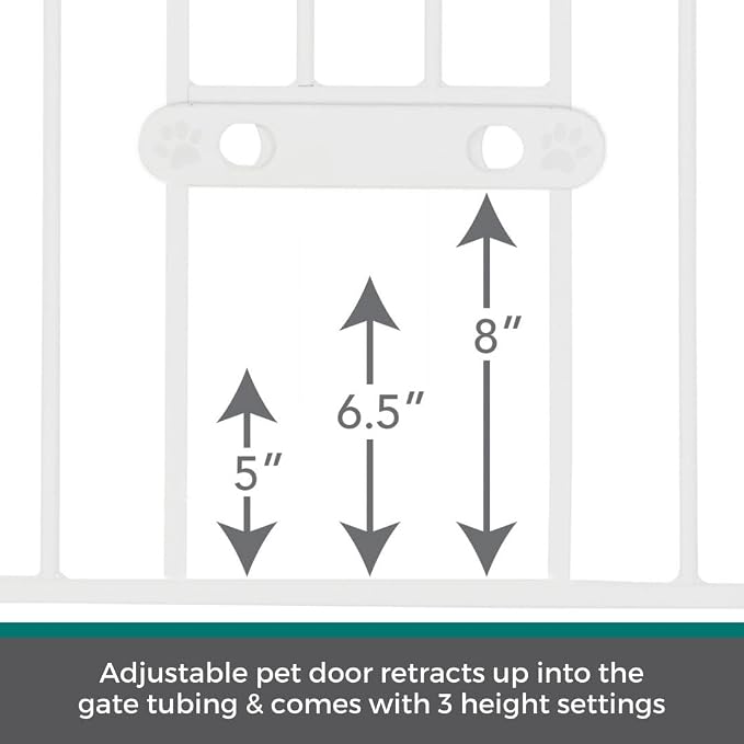 MYPET EasyPass Wide Walk Thru Pet Gate for Dogs and Cats: 29.75-37.5" Wide with Adjustable Pass-Thru Pet Door, Pressure Mounted, No Tools Needed, 30" Tall, White Metal