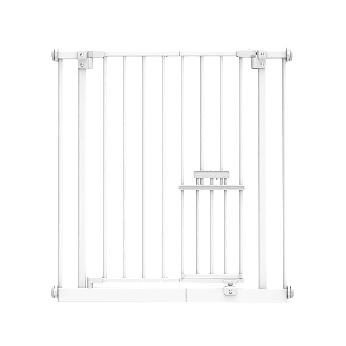 Perma Child Safety 30-inch Tall Extra Wide Metal Baby Gate with Small Pet Door, Easy Fit, Pressure Mounted Fits Openings up to 44-inches, Includes 4-inch and 8-inch Extensions