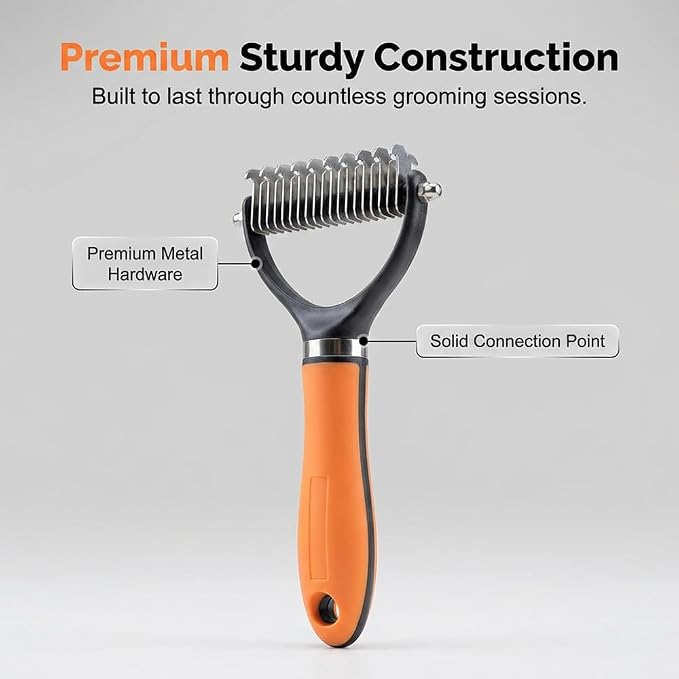 Double-Sided Pet Grooming Brush, 2026 New Undercoat Rake for Long Haired Pets, Durable Dematting Tool for long haired cats, Easy Grip Fur Remover Comb for home use (2, Green+Orange)