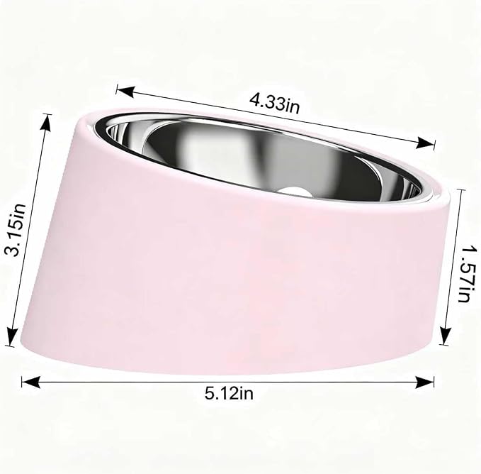 15° Tilted Dog Bowl for Flat-Faced Breeds, Ergonomic Elevated Feeder with Non-Slip Base, Anti-Choke Stainless Steel Food & Water Bowls for Small Dogs French Bulldog Pug (S, Pink)