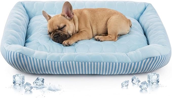 Cooling Dog Bed for Large Medium Small Dogs, Breathable Dog Cooling Mat with Self Cooling Ice Silk Fabric, Washable Summer Pet Bed for Indoor Outdoor, (Blue1, X-Large)