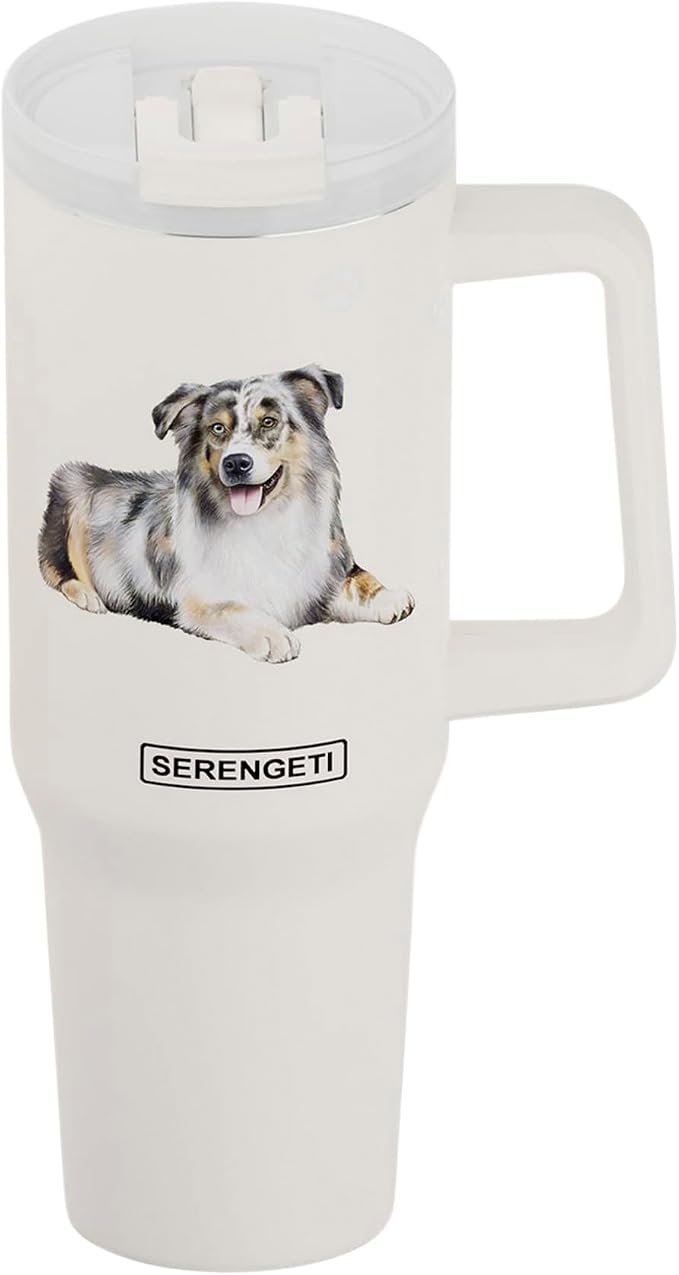 40 Oz Australian Shepherd Dog Tumbler with Handle, Straw & Lid - Vacuum Insulated Stainless Steel Travel Mug for Pet Lovers