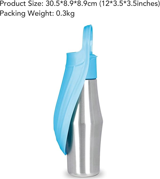 Portable Dog Water Bottle with Dispenser, 750ml Stainless Steel Travel Cup and Collapsible Water Bowl for Outdoor Activities, Walking,Hiking, Road Trips (Light Blue)