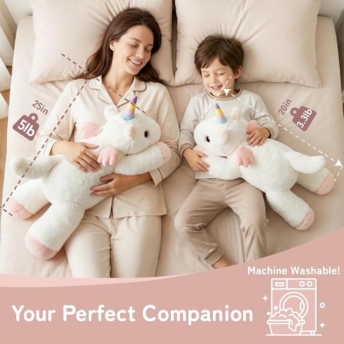 Niuniu Daddy 20" 3.3 lb Weighted Unicorn Stuffed Animal for Adults Kids, Giant Large Plush Toy, Soft Body Pillow for Sleeping, Huggable Gift for Everyday Comfort