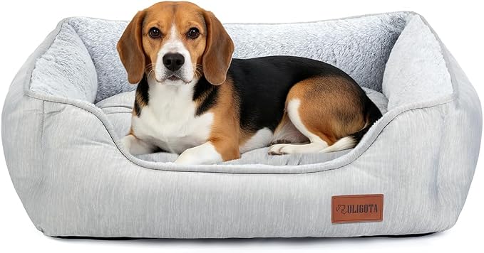 Dog Bed for Large Medium Dogs with Cool to Touch Fabric， Soft Calming Cat Beds for Indoor Cats， Reversible Square Pet Bed for Puppy, Machine Washable Non-Slip Bottom L