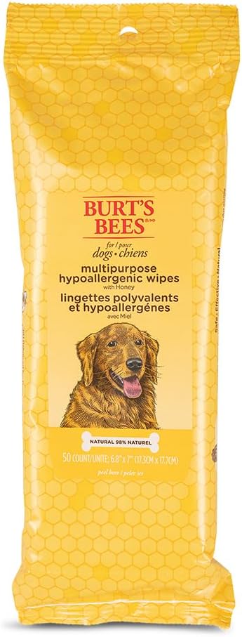 Burt's Bees for Pets Honey Multipurpose Dog Grooming Wipes, Gentle Hypoallergenic Spot Cleaning Sheets, pH Balanced Natural Origin Formula for Paws, Face and Butt, 50 Count - 3 Pack