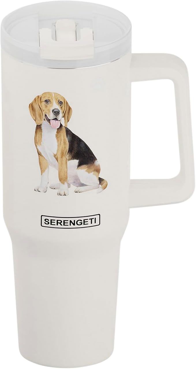 E&S Pets SERENGETI 40 Oz Ultimate Tumbler with Handle and Straw - Vacuum Insulated Tumbler with Straw and Lid - Stainless Steel Travel Mug for Pet Lovers - 3D Designs of your favorite Dog (Beagle)