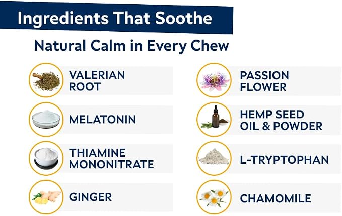 STRELLALAB Hemp Calming Chews for Dogs - Melatonin Dog Treats - Anxiety Relief - Calming Chews - Sleep & Stress Aid for Separation - 120ct Hickory Bacon Flavor