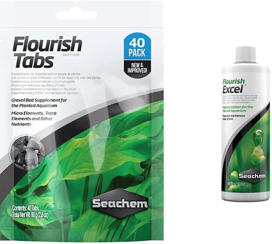 Seachem Flourish Tabs Growth Supplement - Aquatic Plant Stimulant 40 ct & Flourish Excel Bioavailable Carbon - Organic Carbon Source for Aquatic Plants 500 ml