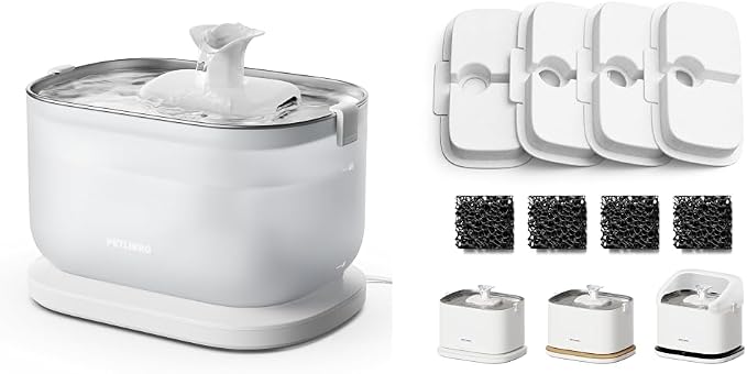 Bundle of PETLIBRO Cat Water Fountain + 4 Packs Filter, Stainless Steel Tray, Wireless Pump Cat Fountain, Ultra Quiet Pet Water Fountain, 2.5L Automatic Water Dispenser for Cats