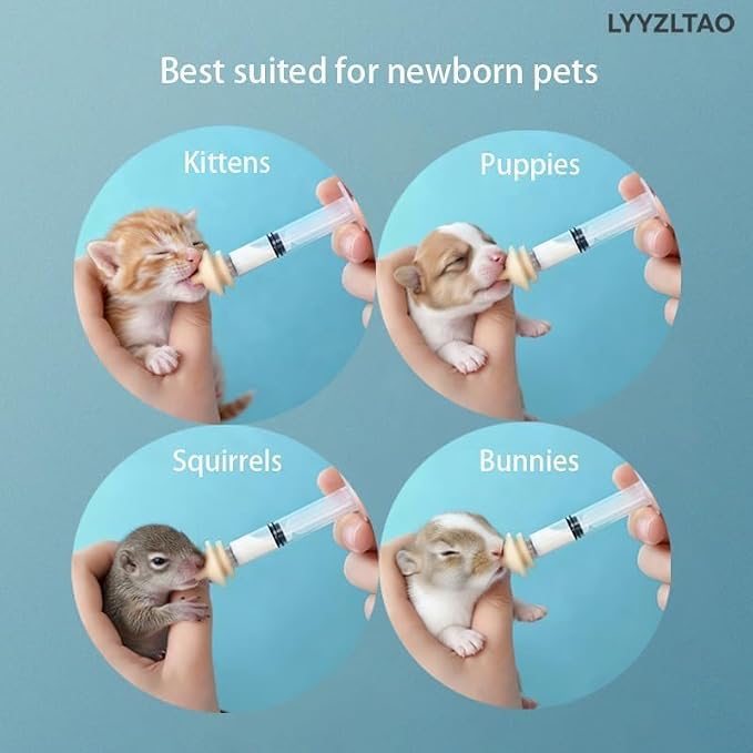 Professional Pet Nursing Kit - 6 Pack 3ml Feeding Syringes with 12 Pack Silicone Nipples | Reusable, Indelible Markings. Hand Feeding Supplies for Newborn Kittens, Puppies, Squirrels, Rabbits & Small Animals | Anti-Choke Safety Design