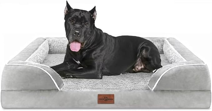 Comfort Expression Orthopedic Dog Bed for Extra Large Dogs 53x42 Inch, Waterproof Egg Crate Foam XXL Pet Bed with Removable Bolsters, Dog Couch with Washable Cover & Non-Slip Bottom, Grey White