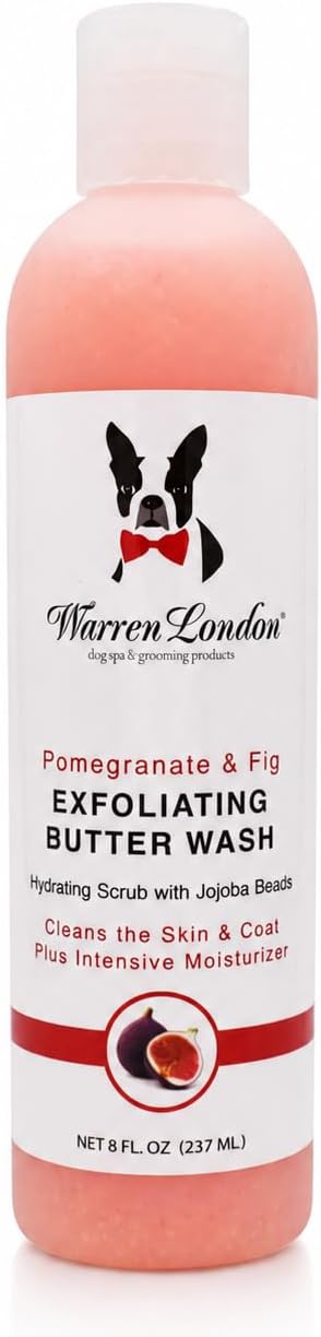Warren London Exfoliating Butter Wash Dog Shampoo – Pomegranate & Fig, 8 oz | Cleansing, Conditioning & Exfoliating Shampoo with Jojoba Beads for Dry Skin, Soft Coat & Shine | Made in USA