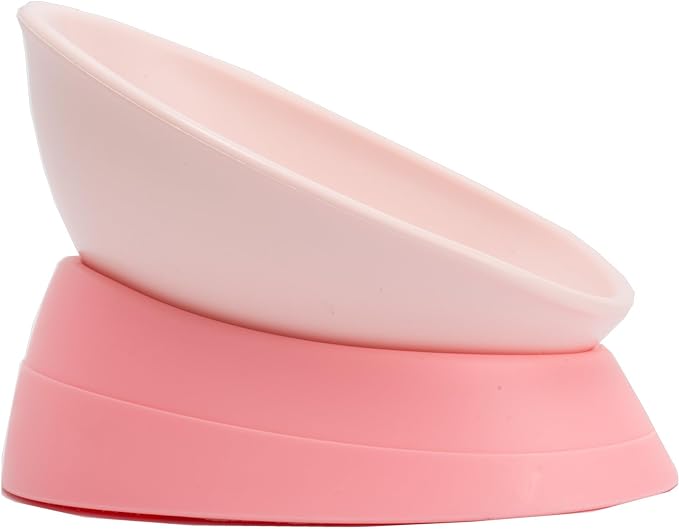 Bulldog Bowl Anti-Slip Dog Cat Dish Detachable Rubber Dog Bowl Pet Sterile Tilted Pet Feeder Slope Base (Pink, 3.5 Cup (Medium/Large Dog))