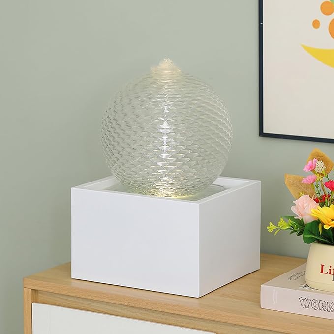 Indoor Water Feature Tabletop Ceramic Fountain Home Kitchen Office Decoration Modern Design Style (White Bigger Size)