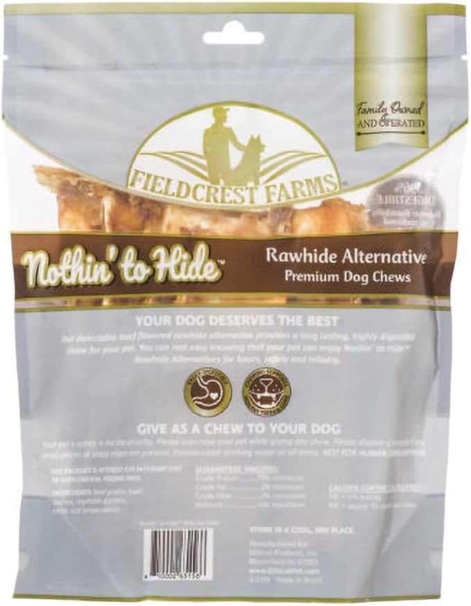 Fieldcrest Farms Nothin to Hide Flip Chips Dog Chews - Natural Rawhide Alternative Treats for Dogs, Collagen Based Snack for Moderate Chewers Up to 35lbs, Beef Flavor (Pack of 2)