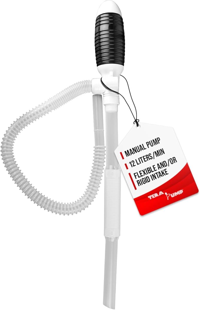 TERA PUMP - Manual, Portable Siphon Pumps Up to 12 Liter per Minute - Multiuse Patented Suction Tube Can be Set Straight (Rigid) w/Additional Piece, Or Flexible For Irregular Shaped Containers