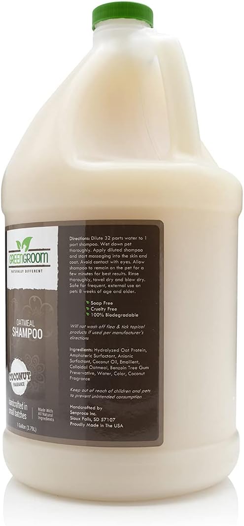 Green Groom Oatmeal Dog Shampoo, 1 Gallon - Natural Colloidal Oatmeal, Calms Dry Itchy Irritated Skin, Natural Ingredients, Moisturizes and Soothes the Skin and Coat, Professiona Grooming Grade
