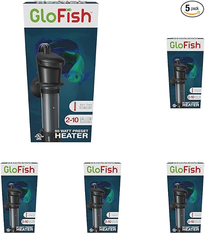 GloFish Submersible Heater 50 Watts, for Aquariums Up to 10 Gallons, UL Listed,Black (Pack of 5)
