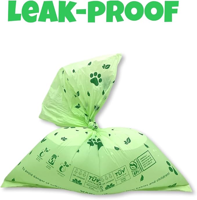 18 Microns Extra Thick premium Home Compostable Dog Poop Bags - Heavy Duty - Leak-Proof Pet Waste Bags with Easy-Tear Perforation - Eco-Friendly & Puncture Resistant