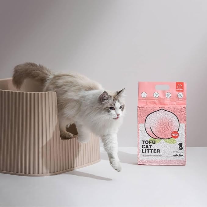 Michu Tofu Cat Litter Natural Clumping Tofu Cat Litter, Fast Clumping and Easily Scoop-able 5.5lb/88oz 5 Scents - Peach, 8 Pack