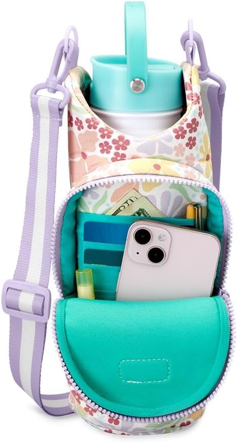 Swig Life Water Bottle Sling Bag, Water Bottle Holder with Adjustable Strap, Carrier Bag with Zippered Phone Pocket, Holds 36oz (Fresh Cut)