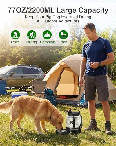 2 Pack Color Black Dog Water Dispenser, Camping Essentials, Large Travel Bottle with Pull-Out Drinking Bowl, Portable Beach Accessories, Car Water Container for Dogs, BPA Free,77 & 54 OZ