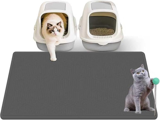 Cat Litter Mat, 38"X25" Large Litter Box Mat, Waterproof and Easy to Clean Silicone Cat Mat for Litter Box, Mat Litter Trapping Mat for Scatter Control, Keep The Floor Clean (Dark Grey)