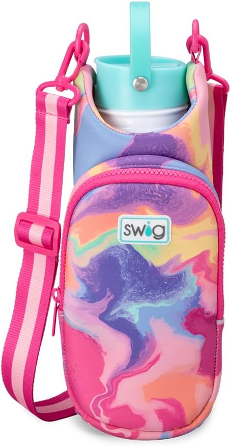 Swig Life Water Bottle Sling Bag, Water Bottle Holder with Adjustable Strap, Bottles Carrier Bag with Zippered Phone Pocket, Holds 36oz Bottles, Bottle Accessories (Candy Crush)