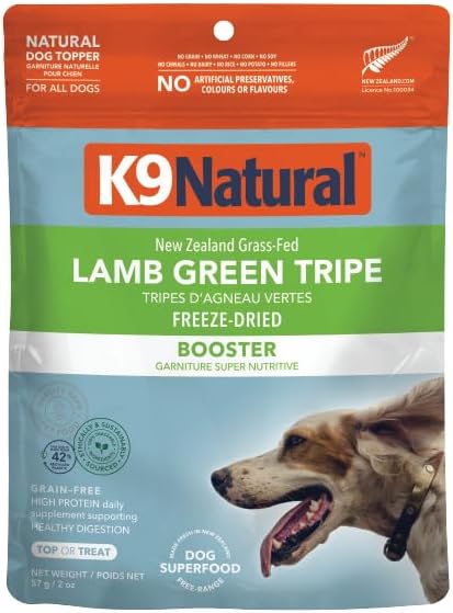 K9 Natural Freeze Dried Dog Food Topper with Verified Ingredients, Organ Meat Blend for Digestive Support, Human-Grade Freeze Dried Puppy Food & Dog Topping, Lamb Green Tripe, 2oz